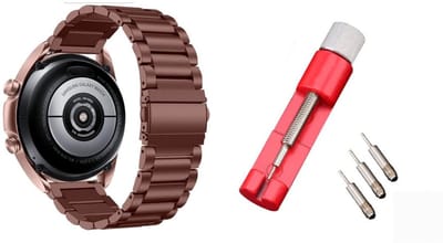Strap-it Stalen schakel Smartwatch band + Toolkit - Geschikt voor Samsung Galaxy Watch Active / Active2 40 & 44mm / Galaxy Watch 3 41mm / Galaxy Watch 1 42mm / Gear Sport - Schakelarmband - brons-goud
