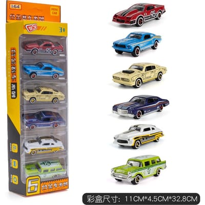 1:64 Voitures de Course Rétro en Alliage Ensemble de 6 Pièces Modèle de Voiture Vintage Voiture de Sport Jouet pour Enfants Collection Cadeaux