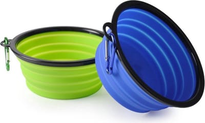 *** 2x Drinkbak - Groen en Blauwe Opvouwbare Voerbakken - Onderweg - van Heble® ***