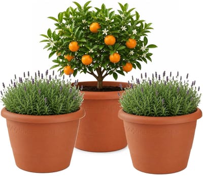 Hega Hogar Bloempot/plantenpot - 3x - D40 cm x H32,5 cm - terra cotta kunststof - Buiten gebruik