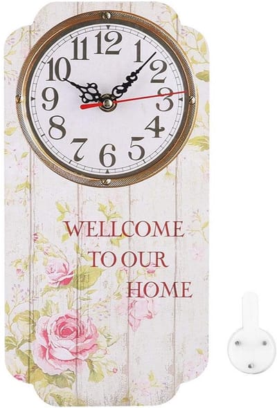 - Vintage wandklok - Retro design - Perfect voor woonkamer - Rechthoekig - Sfeervolle decoratie - Geschikt voor slaapkamer en kantoor