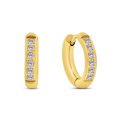 CO88 Collection - 8CE-70579 - Stalen Oorringen - Oorbellen - 10mm - 6 Steentjes - Goudkleurig