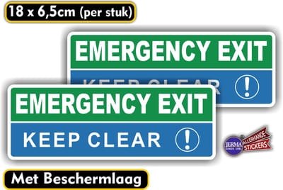 Jerma - Emergency exit keep clear stickers - 2 stuks - 18 x 6.5 cm - weerbestendig