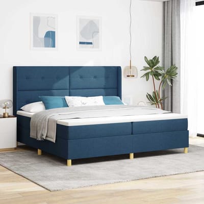 vidaXL - Boxspring - bed - met - LED-stripverlichting - Blauw - 200 - x - 200 - cm - Stof