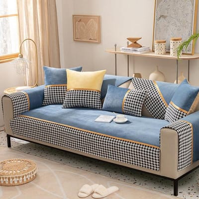 Nordic Plaid Chenille Bankhoes Velvet Hoek Relaxbank Bankovertrek Sectionele Bank Kussen Voor Woonkamer Cushion cover30x50cm blauw