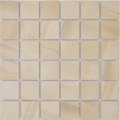 Mozaïektegel Keramiek - Steenlook Tegel - Vloer en Muur - Moderne Mat Afwerking - 48x48mm Steen 300x300mm Mat - Zandbeige