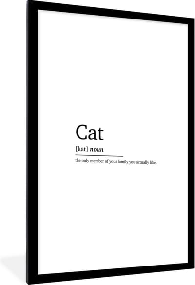 Fotolijst incl. Poster - Quotes - Kat definitie - Cat - Spreuken - Woordenboek - 60x90 cm - Posterlijst