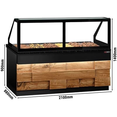 GGM Gastro Warmhaltetheke TORONTO - 2100mm - Holzfront - für 6x GN 1/1 - schwarze Granit-Arbeitsplatte Zwart / Bruin