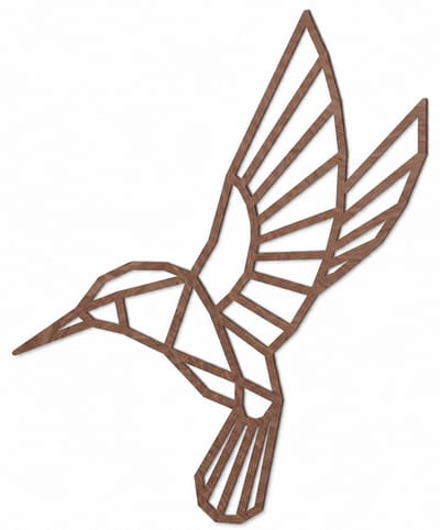 Houten wanddecoratie - Wooden wall decoration | Kolibrie 40 x 50cm Hummingbird | Donker hout - Dark wood | Geometrische muurdecoratie - Geometric wall art - Origami Design Wandfiguur - Echt Hout - Real Wood - Vogels