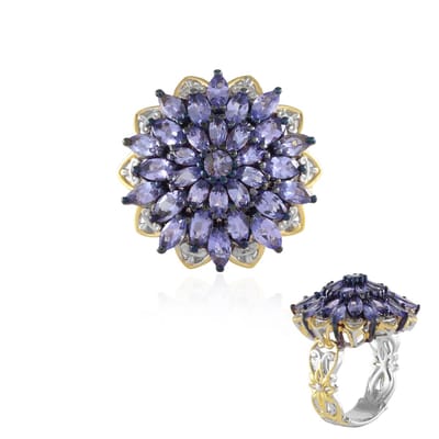 Cavill - Luxe Zilveren Tanzaniet Ring 925 Sterling Zilver - 3,16 ct Tanzaniet Marquise & Rond Slijpsel - Bloemvormige Ring - Paarse Edelsteen Sieraad
