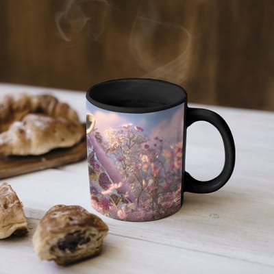 Magische Mok - Foto op Warmte Mokken - Koffiemok - Giraffe - Bloemen - Roze - Magic Mok - Beker - 350 ML - Theemok