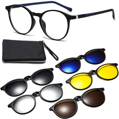 Vintage Ronde Zonnebrillen Set Stijlvolle Gepolariseerde Vervangbare Lenzen Shades Vrouwen Trendy Anti-UV Outdoor Zonnebrillen as picture shows black