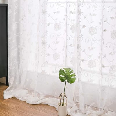 Jhubersproducts - Geborduurd Voile Gordijnen - Lichtdoorlatend - Elegante Raamaankleding - Wit - 2 Panelen - Perfect voor Slaapkamer en Woonkamer - 14