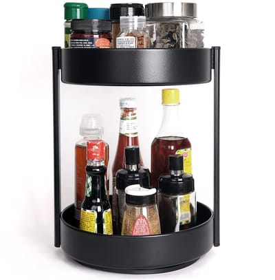 Omgoods- Kruidenrek 360° draaibaar - Dubbellaags - 25,5 cm draaiplateau - Roestvrij staal - Waterdicht - Ruimtebesparend