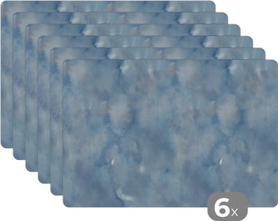 Placemat - Placemats kunststof - Patroon - Waterverf - Blauw - 45x30 cm - 6 stuks - Hittebestendig - Anti-Slip - Onderlegger - Afneembaar
