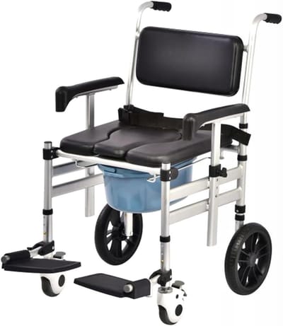 Opvouwbaar toiletstoel - Douchestoel rolstoel - Thuiszorg mobiliteit - Verstelbare hoogte wielen - 64x60x27cm