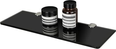 Wandgemonteerde Badkamerspiegelplank van 7MM Zwart Gehard Glas met Chroom Beugels - 380MM Lengte, Ideaal voor Badkameropslag en Decoratie