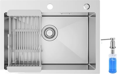 SOFETIY MAX Spoelbak voor keuken 60 x 45 cm - 1 Gootsteen Met Zeepdispenser 300ML RVS - Spoelbakken Keuken - Wasbak Keuken Met Aftapmand en Waterafvoersysteem