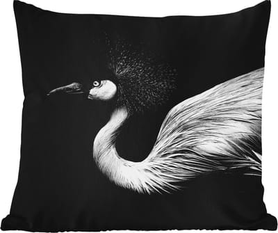 Sierkussen Buiten - Kraanvogel - Zwart - Wit - Vogel - Dieren - 60x60 cm - Weerbestendig