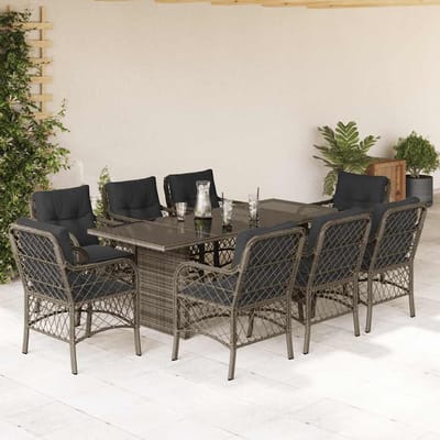 vidaXL - 9-delige - Tuinset - met - kussens - poly - rattan - grijs