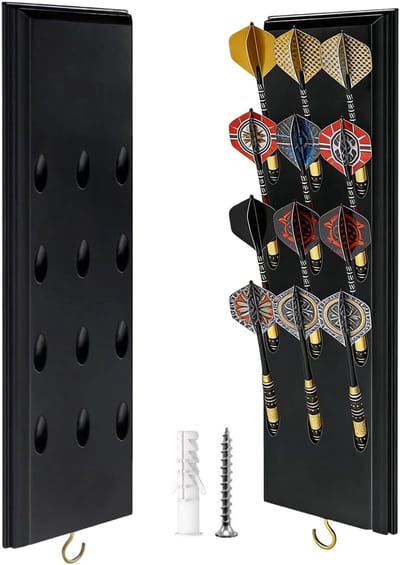 Houten Darthouder - Dartpijl Opberger - Dartpijlen Opbergen - Voor 12 Darts - 40 x 10 cm - Zwart
