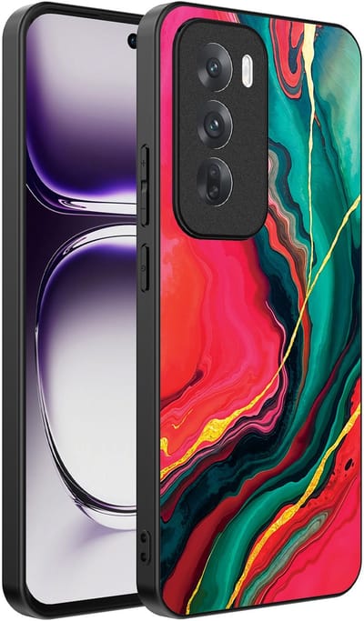 Smartphonica Telefoonhoesje Geschikt voor Oppo Reno 12 met Rood Groen Marmer Opdruk - TPU Backcover Case Red Green Marble Design geschikt voor Oppo Reno 12