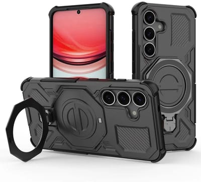 Hoesje geschikt voor Samsung Galaxy S25 Plus | Compatibel met MagSafe / Qi2 | 360° Draaibare Magnetische Standaard | Back Cover Kickstand Ring | Zwart