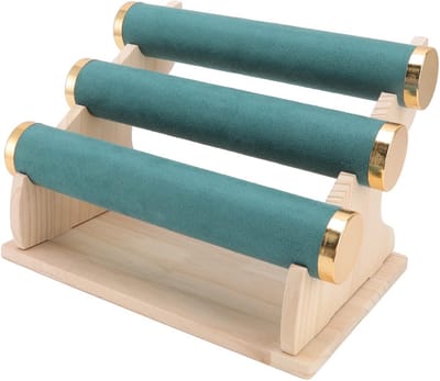 3-Laagse Armbandhouder Hout Fluwelen Displaystandaard voor Sieraden en Horloges