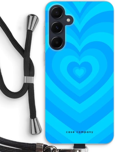 Case Company® - Hoesje met koord geschikt voor Samsung Galaxy A55 hoesje met Koord - Hart Blauw - Telefoonhoesje met Zwart Koord - Bescherming aan alle Kanten en Over de Schermrand