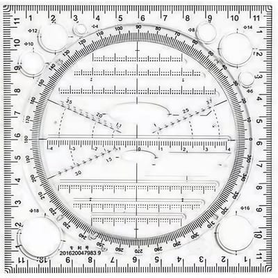 1 stuks Roterende Multifunctionele Liniaal voor Snel Tekenen van Cirkels, Geometrische Vormen, Liniaal Functie Templates, Ellipsen Artifact zwart
