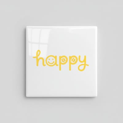 Keramische Tegel “Happy” met Smiley – Vrolijke Minimalistische Wanddecoratie – 15 x 15 cm