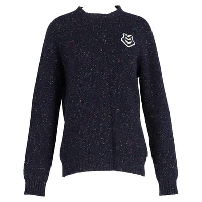 Moschino Logo Patchesweater in Navyblauwe Wol