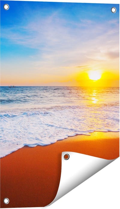 Gards Tuinposter Strand en Zee tijdens Zonsondergang - 40x60 cm - Tuindoek - Tuindecoratie - Wanddecoratie buiten - Tuinschilderij
