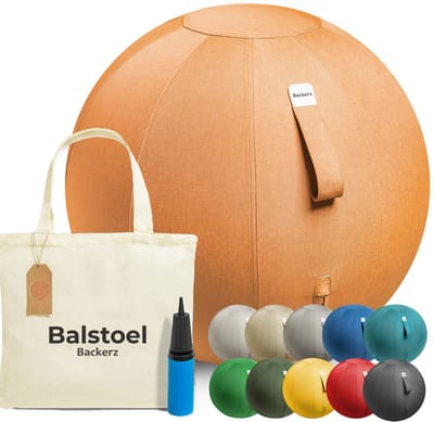 Bckz Zitbal Kantoor en Thuis 65 CM - Luxe Yoga Bal - Zitballen met Hoes - Ergonomische Bureaustoel Bal - Linnen Oranje