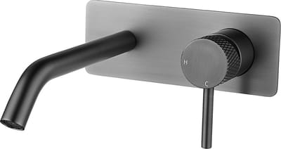 Wiesbaden Ribbd eenhendel wastafelkraan met coldstart inbouw compleet gunmetal