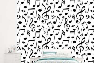 Behang - Fotobehang Muziek - Patronen - Zwart Wit - Breedte 245 cm x hoogte 220 cm