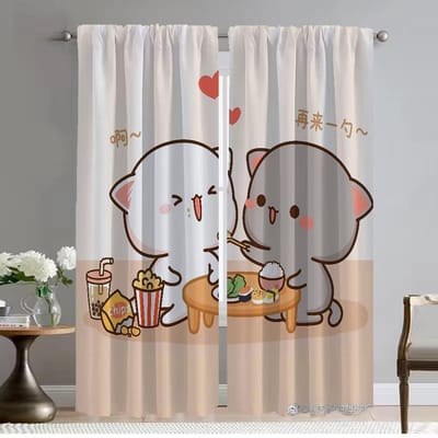 Perzik Mochi Kat Gordijnen Kinderkamer Anti-muggen Gordijnen voor Camera Halloween Decoratie Scheidingswand Woonkamer Gordijn Shades W50xH70cmx2pcs-CL gray