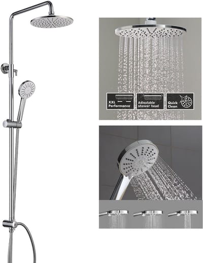 Auralum Max Doucheset met Filter - 90 cm Glijstang - Met Handdouche Glijstangset - Douchekop Ø 12 cm - 6 Standen - Inclusief Plankje - Hoge Druk - Universele Aansluiting - Anti-Kalk - Chroom&Zwart