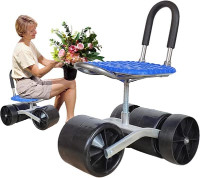 Tuinwerkstoel met wielen - Draaibare kar - Comfortabel tuinieren - 360 graden draaibaar - Verstelbare zithoogte - Zwart