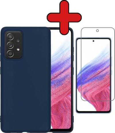Hoesje - Met Screenprotector - Geschikt voor Samsung Galaxy A53 - Sterk & Shockproof - Telefoon Hoes - Back Cover - Siliconen Case - Telefoonhoes - Donkerblauw