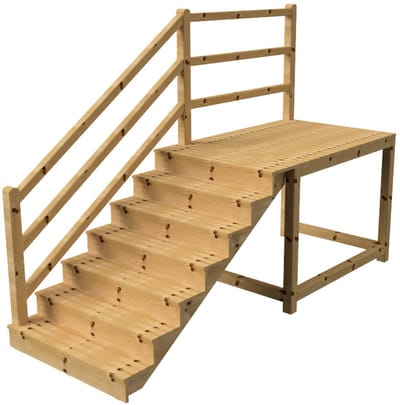 MILANO buitentrap 7 gesloten treden H122 cm - bordes L189 x B120 cm - trapleuning links - bordesleuning links