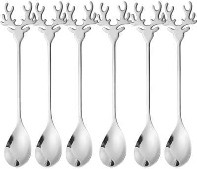 6 stuks-Dessertlepel - Koffielepel - RVS - Roerlepel - Kerstlepel - Kerstdecoratie - Keukengereedschap - Geschikt voor koffie - Dranken - Desserts - Zilver - 14*2,4 cm