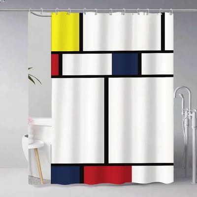 Kunst P-Piet Cc-Ornelies M-Mondrian Modern Eenvoudig Douchegordijn Badkamer Decoratief Polyster Douchegordijn Met Haak W60H190(CM)-1 Pcs