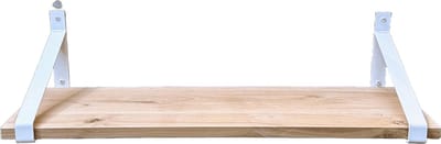 GoudmetHout® Wandplank Industrieel - 40 x 35 cm Muurplank - Eiken Hout - Decoratie Wandrek & Boekenrek - Hangplank Keuken - Wall Shelf + 2 Mat Witte Plankdragers van Staal