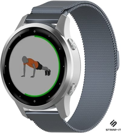 Strap-it Milanees Stalen Smartwatch Bandje 18mm – Luxe, verstelbaar & stijlvol – geschikt voor Garmin Venu 4s / Garmin Venu 3s / Garmin Venu 2s / Garmin Vivoactive 4s / Garmin Vivomove 3s - Grijs