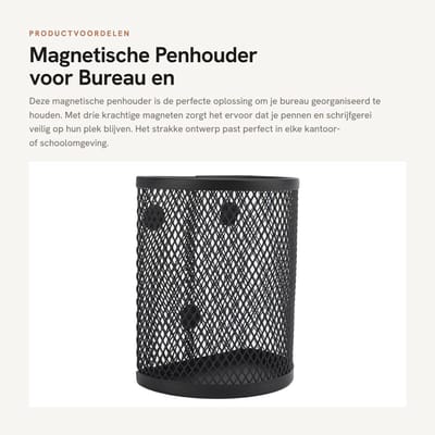 Dailygoods- Penhouder Sterke Magnetische Bevestiging - Bureau Organizer - Magnetische Mesh Pennenbak - Duurzaam Metaal - 3 Zware Magneten - Modern Ontwerp - Pennenhouder