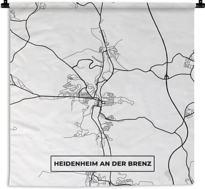 Wandkleed - Wanddoek - Heidenheim an der Brenz - Plattegrond - Stadskaart - Kaart - 180x180 cm - Wandtapijt