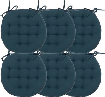 Atmosphera Tuinstoelkussen - 6x - donkerblauw - katoen - 38 x 38 x 6.5 cm - wicker zitkussen rond