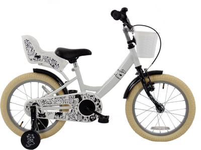 2Cycle Cat kinderfiets 16 inch (4 tot 6 jaar) voor meisjes zwart-wit