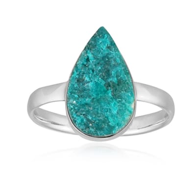 Cavill - Zilveren Ring - 925 Sterling Zilver Gerhodineerd - Dioptaas 4,2 ct Druppelvormige Edelsteen - Verstelbare Maat 17 - Groen, Modern Design